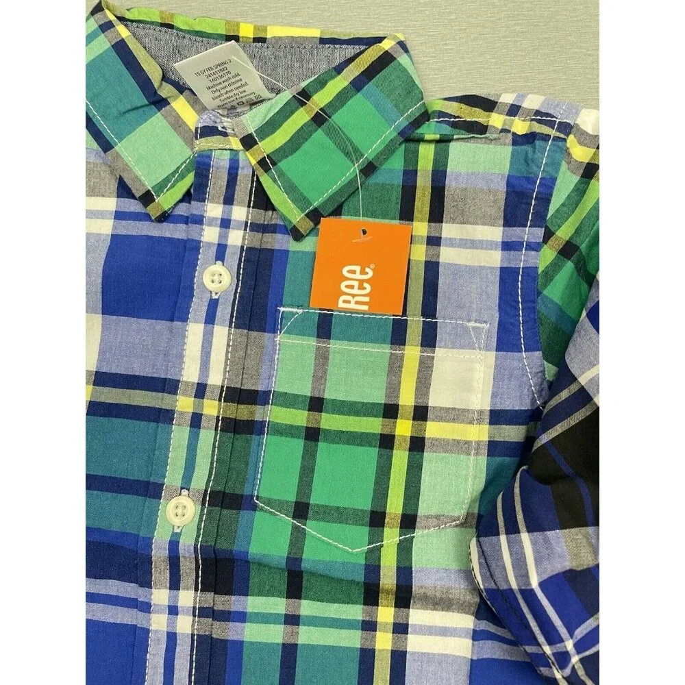 GYMBOREE Toddler Boy 2-Pcs Button Front Plaid Shirt 100% Cotton Blue/Green 3T - Picture 3 of 11